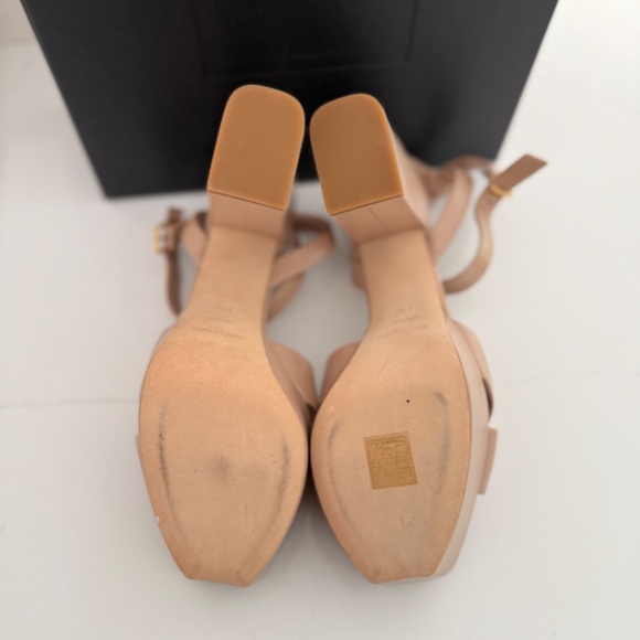 Saint Laurent Farrah 80 Cross Band Leather Platform Sandals Nude Beige Heels - Picture 8 of 9